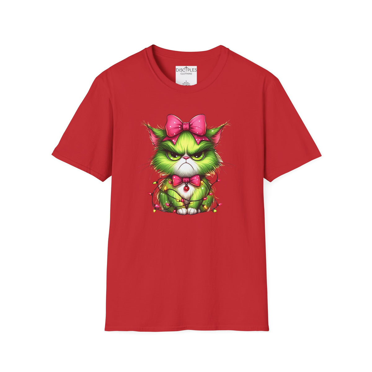 Grumpy Christmas Cat with Bow T-Shirt