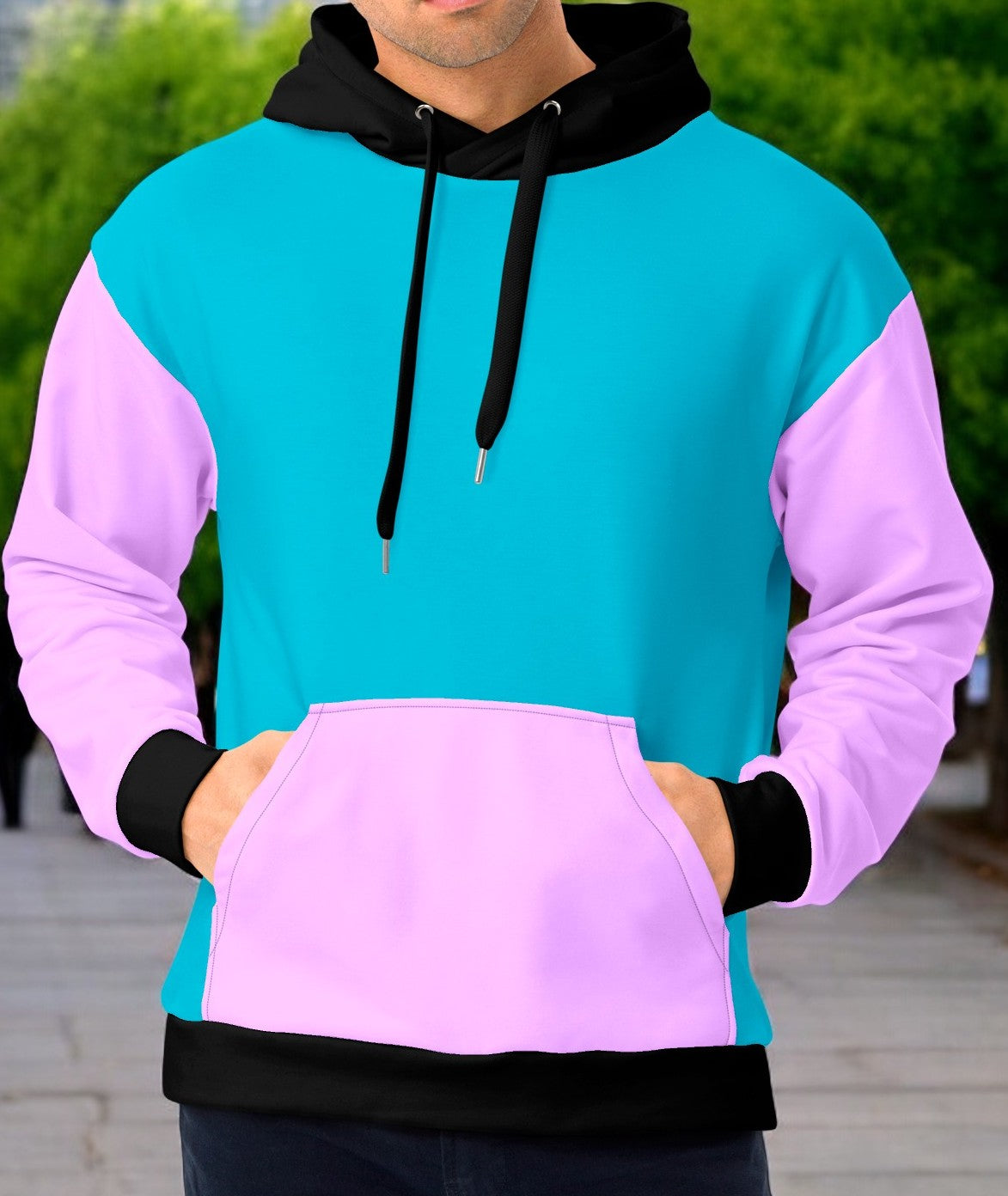 Blue And Purple Color Block Hoodie