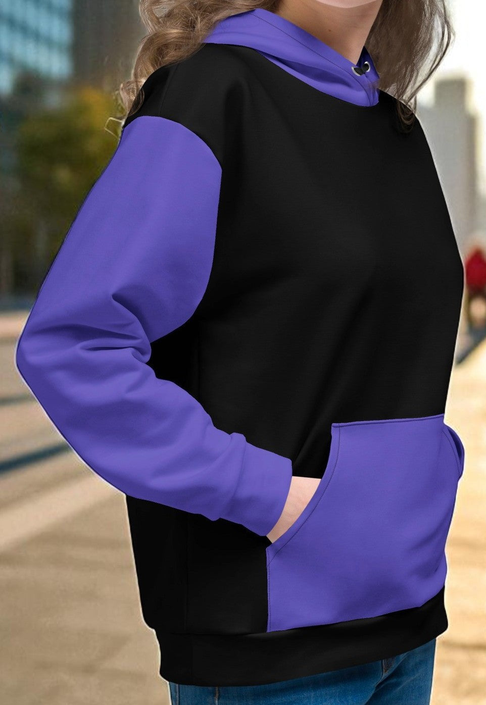 Blue And Black Color Block Hoodie