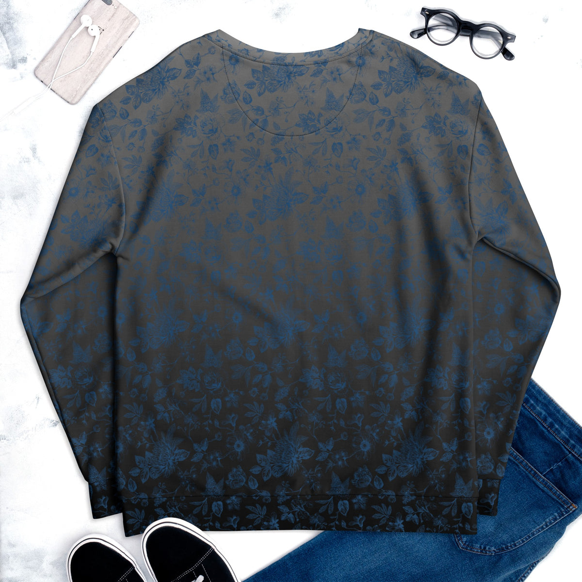 Grey With Blue Floral Ombre Women's Sweatshirt