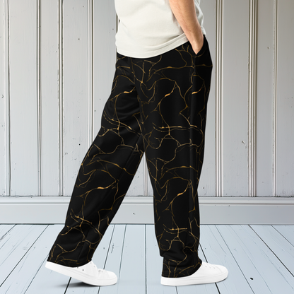 Black with Gold Marble Wide-Leg Joggers