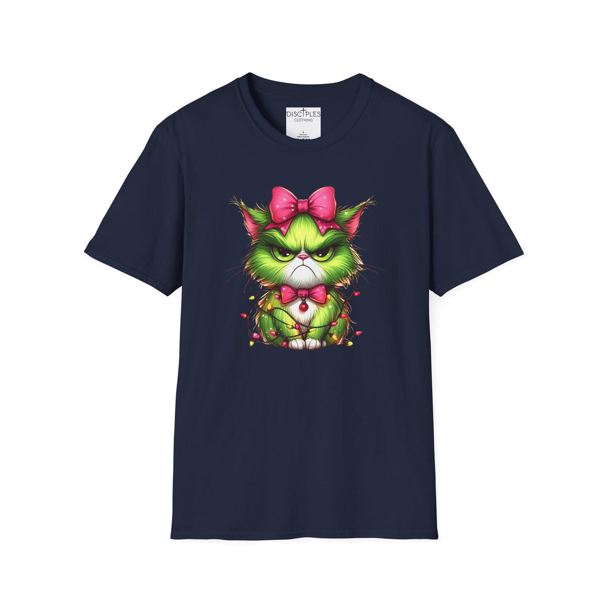 Grumpy Christmas Cat with Bow T-Shirt