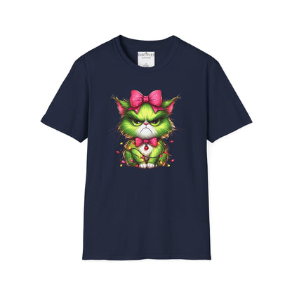 Grumpy Christmas Cat with Bow T-Shirt