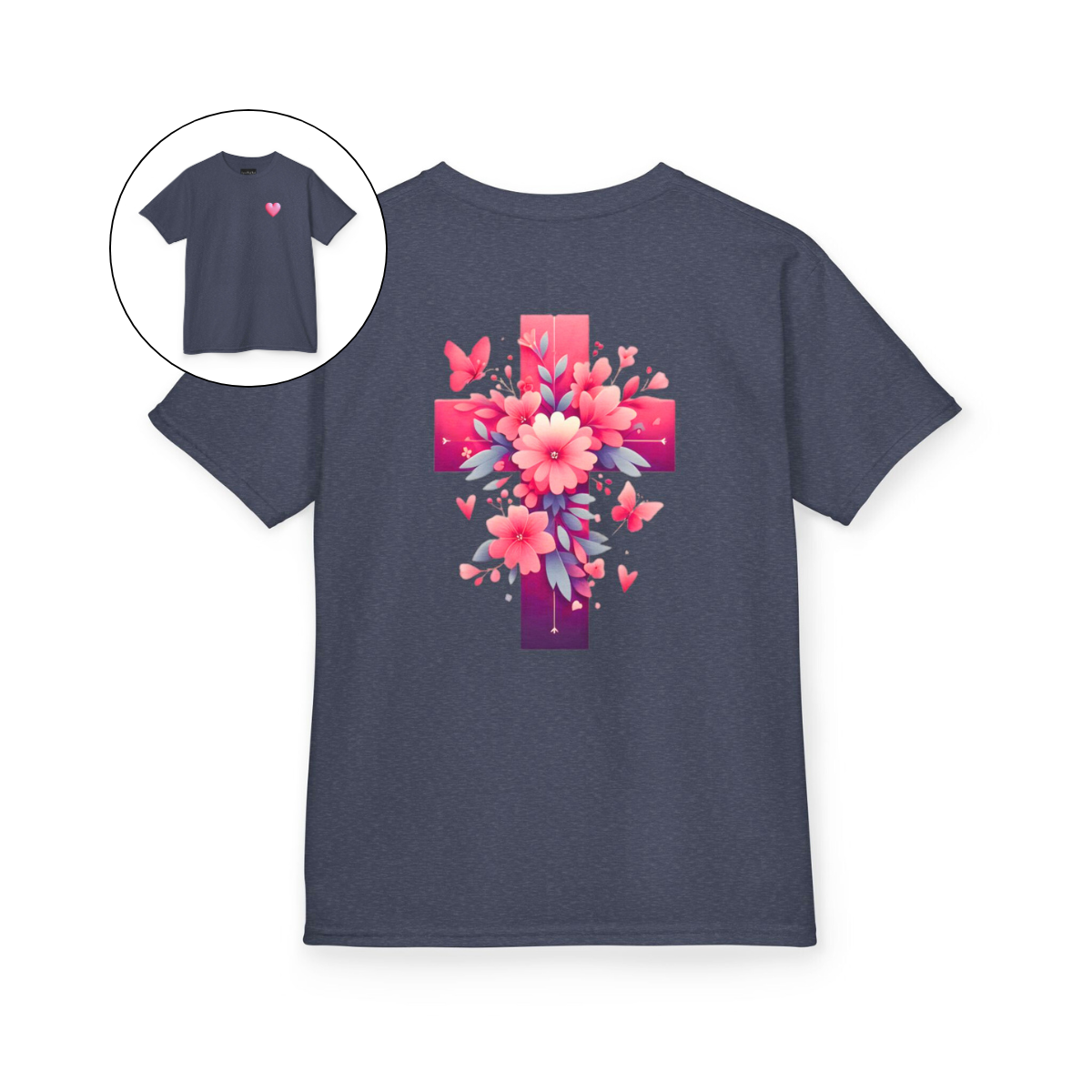Pink Heart Flower Cross Kids T-Shirt
