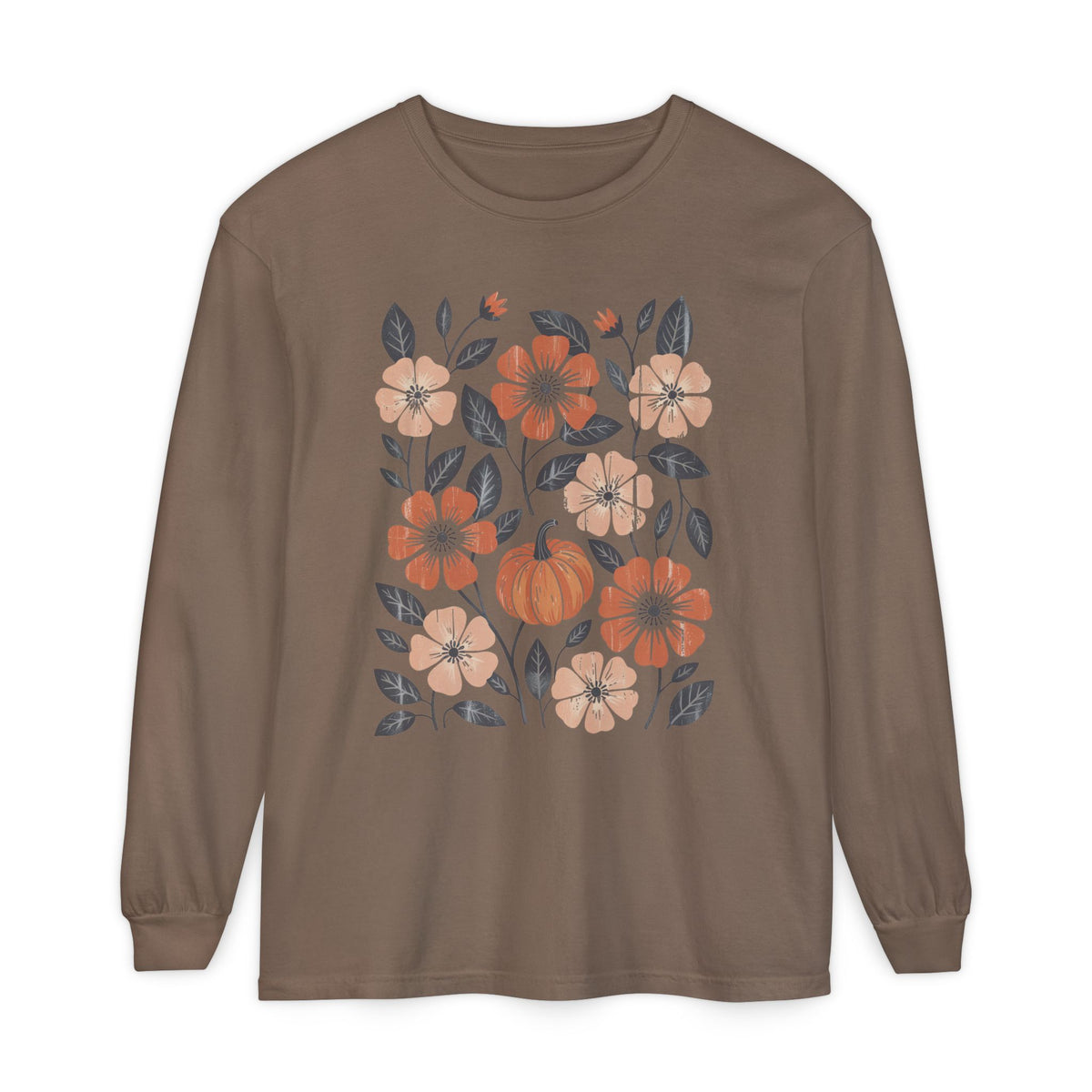 Botanical Floral Pumpkin Long Sleeve T-Shirt