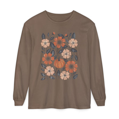 Botanical Floral Pumpkin Long Sleeve T-Shirt