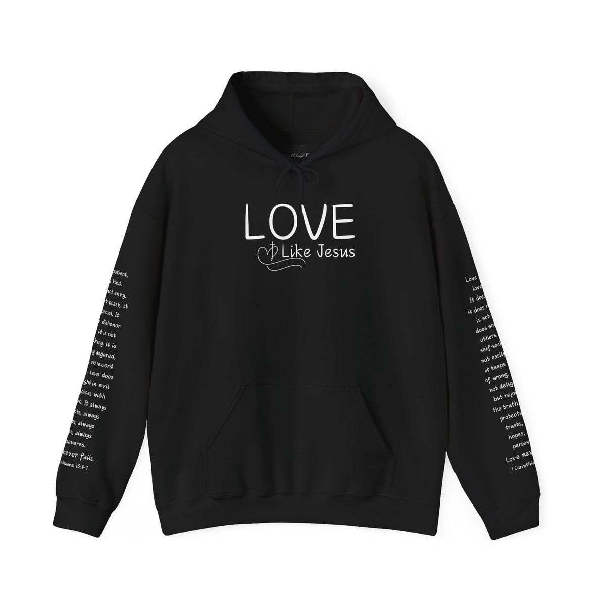 Love Like Jesus Hoodie — Christian Faith Pullover with Scripture Sleeve Text