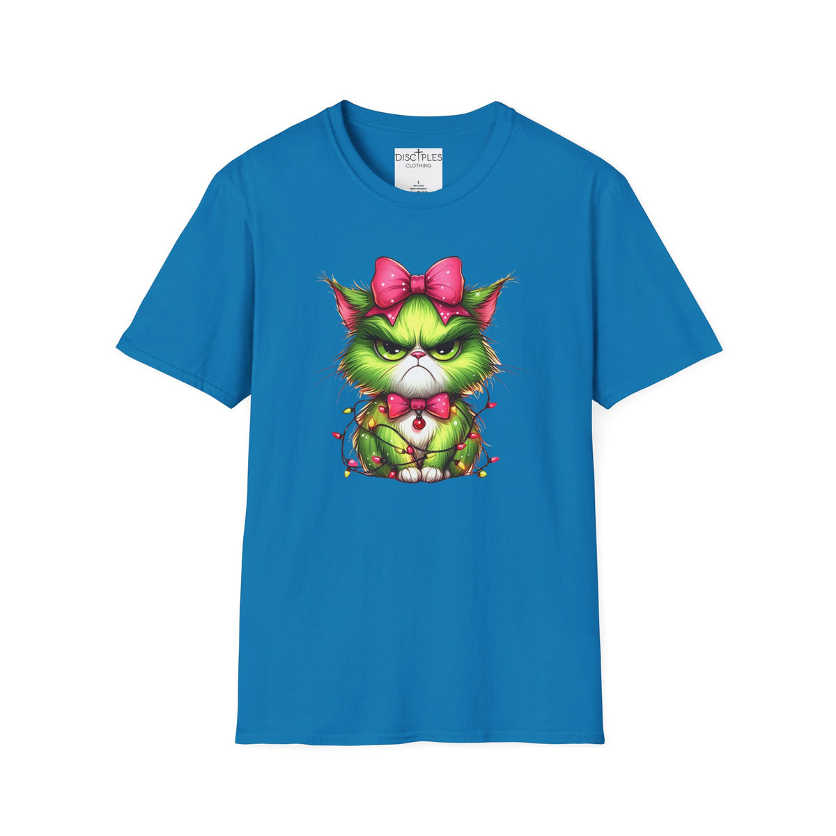 Grumpy Christmas Cat with Bow T-Shirt