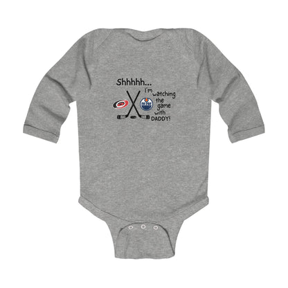 Customizable Shhh... I’m Watching the Game With DaddyHockey Infant Long Sleeve Onesie