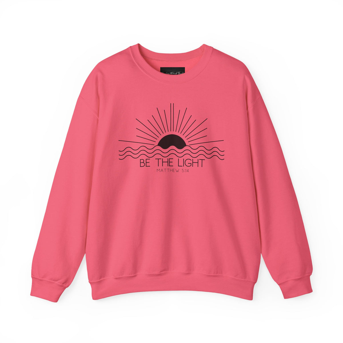 Crewneck Sweatshirt — Minimal "Be The Light" Sunrise Graphic