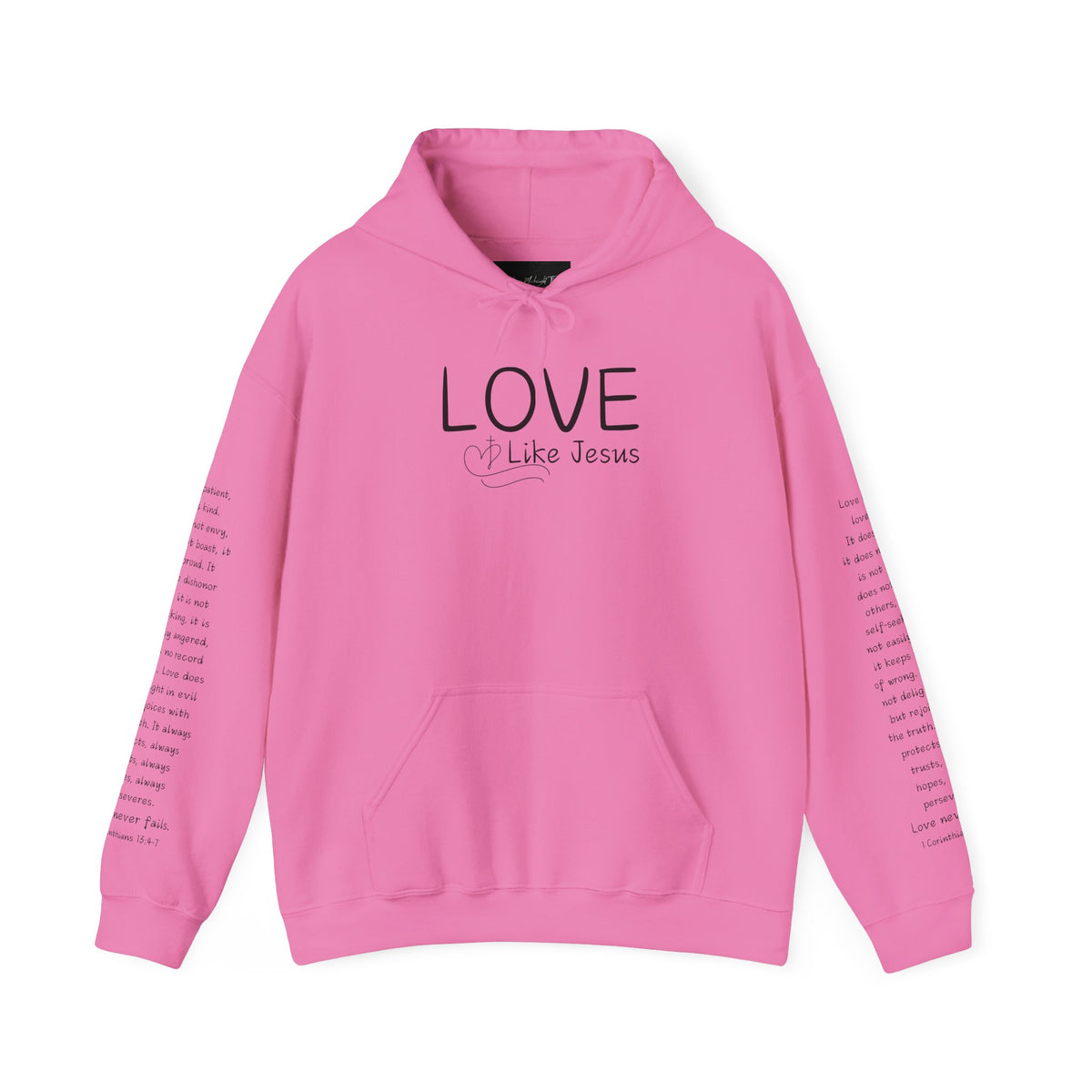 Love Like Jesus Hoodie — Christian Faith Pullover with Scripture Sleeve Text