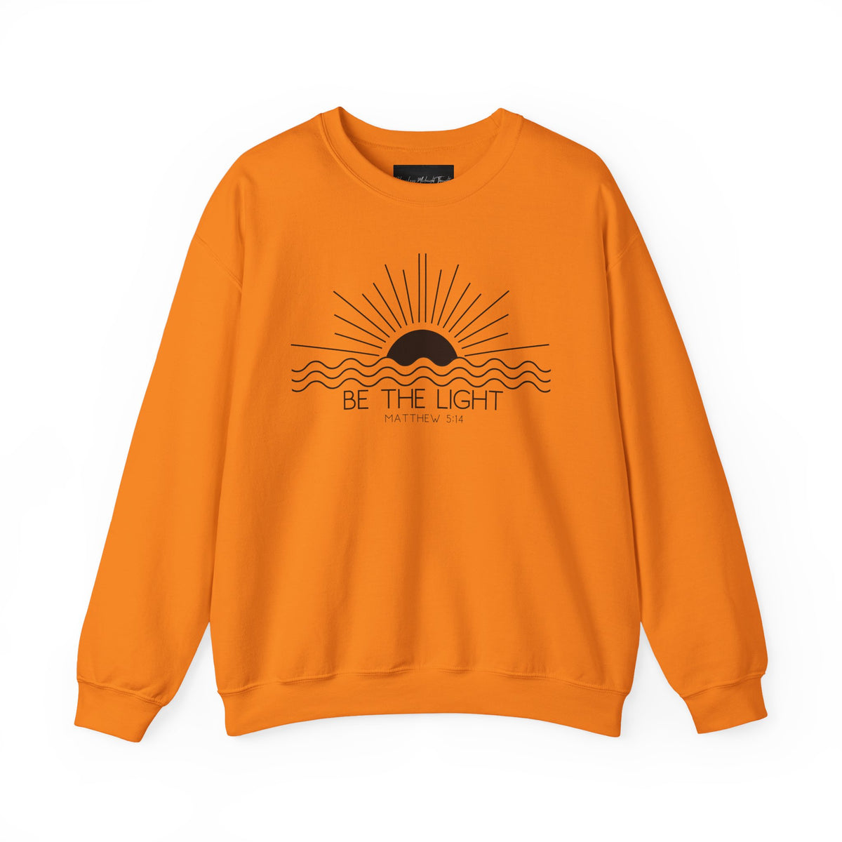 Crewneck Sweatshirt — Minimal "Be The Light" Sunrise Graphic