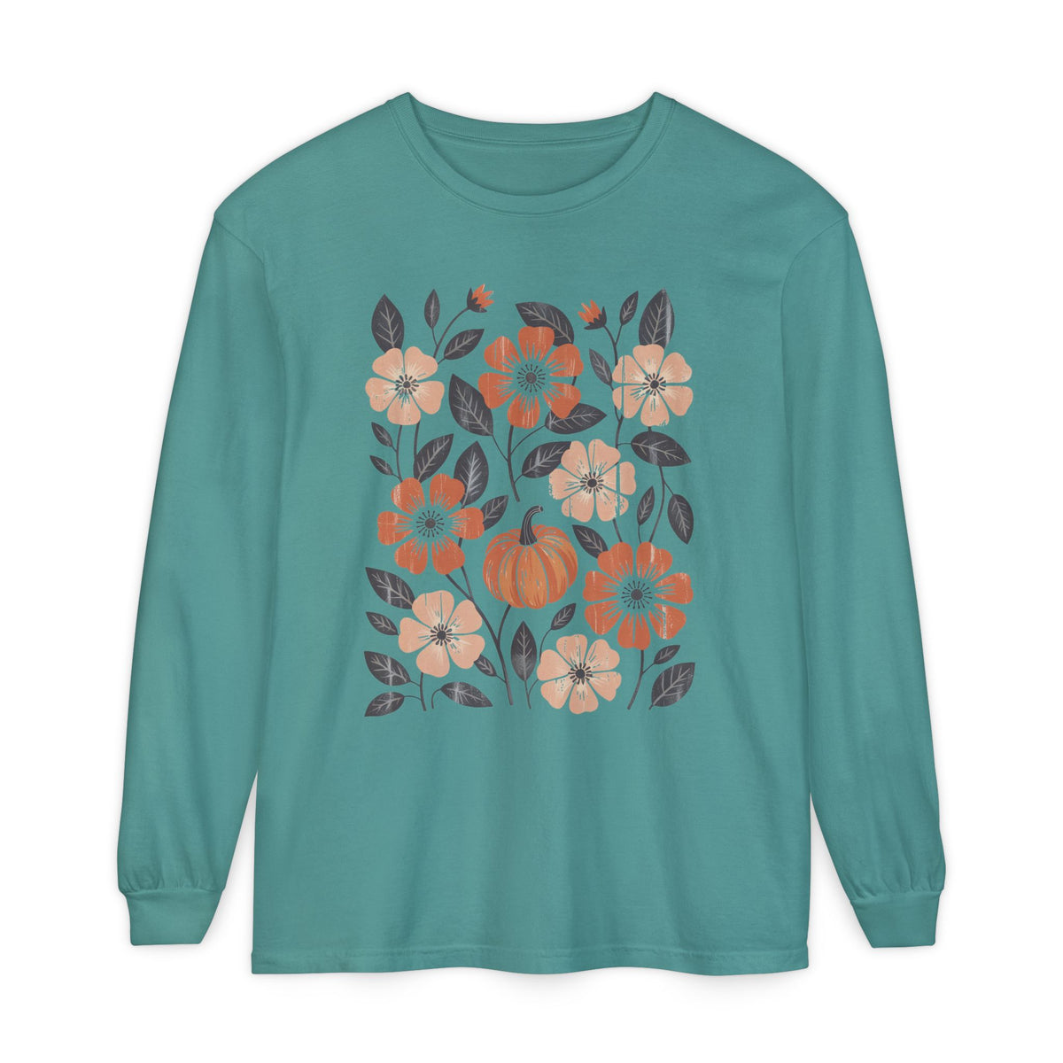 Botanical Floral Pumpkin Long Sleeve T-Shirt