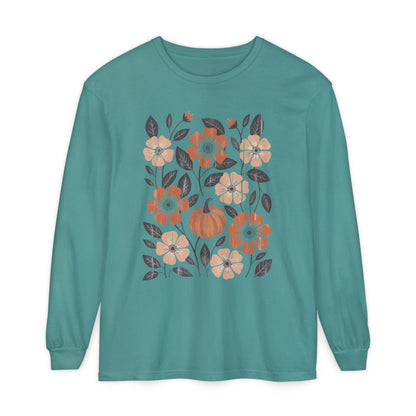 Botanical Floral Pumpkin Long Sleeve T-Shirt