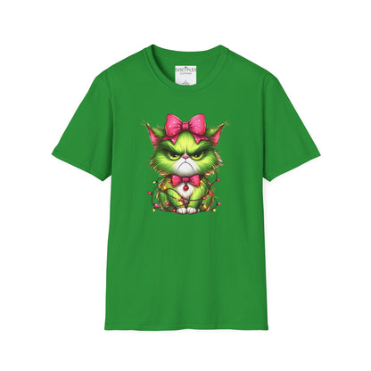 Grumpy Christmas Cat with Bow T-Shirt