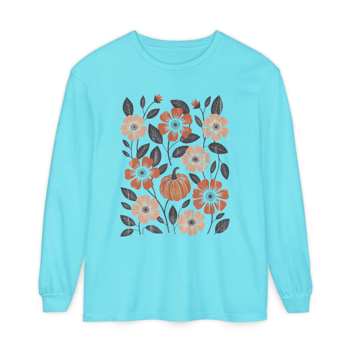 Botanical Floral Pumpkin Long Sleeve T-Shirt