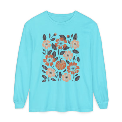 Botanical Floral Pumpkin Long Sleeve T-Shirt