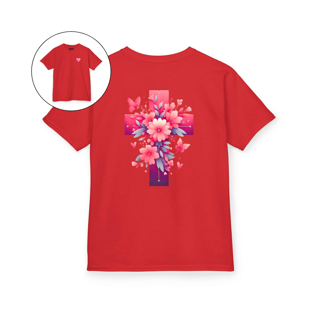 Pink Heart Flower Cross Kids T-Shirt