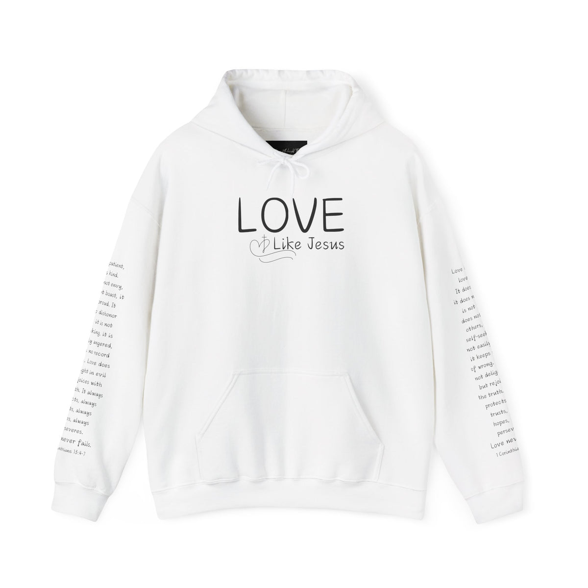 Love Like Jesus Hoodie — Christian Faith Pullover with Scripture Sleeve Text