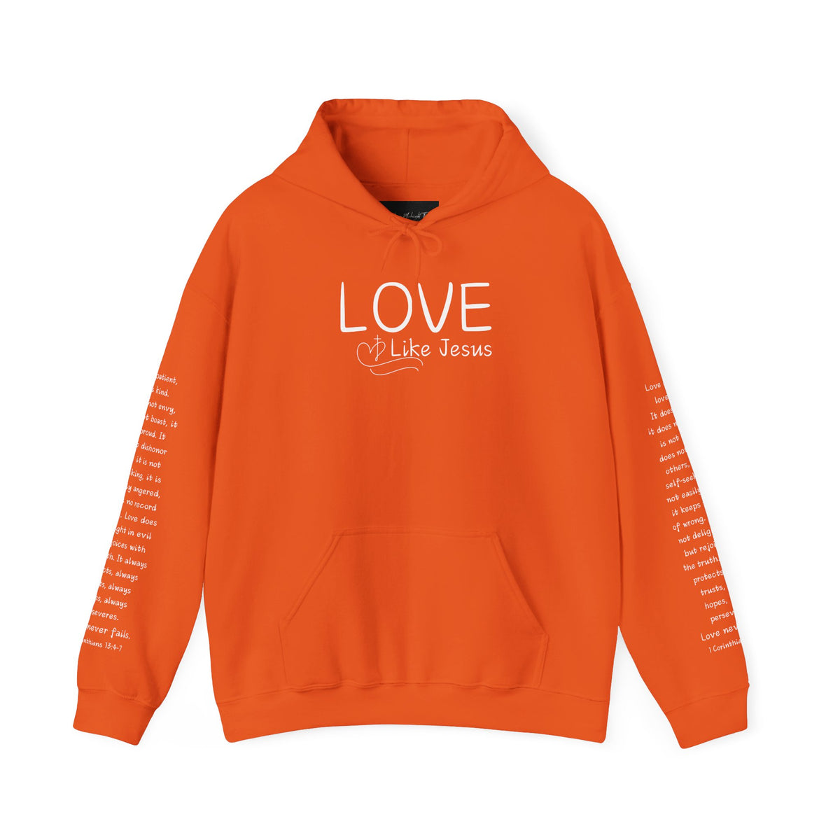 Love Like Jesus Hoodie — Christian Faith Pullover with Scripture Sleeve Text