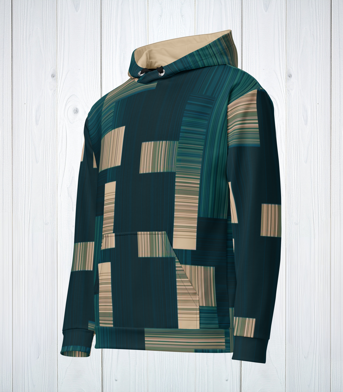 Teal And Beige Block Hoodie