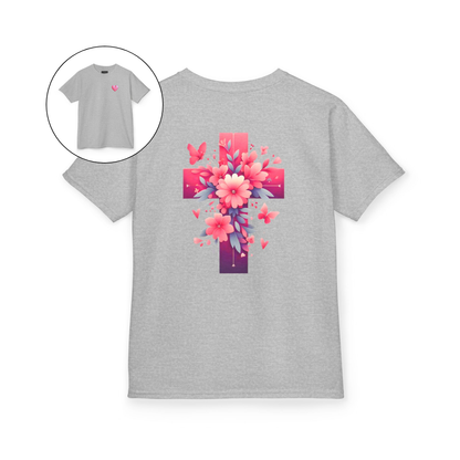 Pink Heart Flower Cross Kids T-Shirt