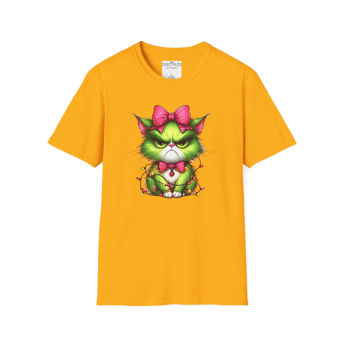 Grumpy Christmas Cat with Bow T-Shirt