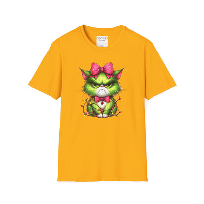 Grumpy Christmas Cat with Bow T-Shirt