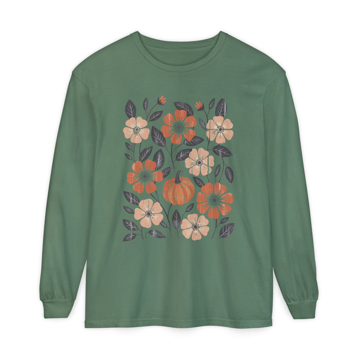 Botanical Floral Pumpkin Long Sleeve T-Shirt