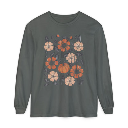 Botanical Floral Pumpkin Long Sleeve T-Shirt