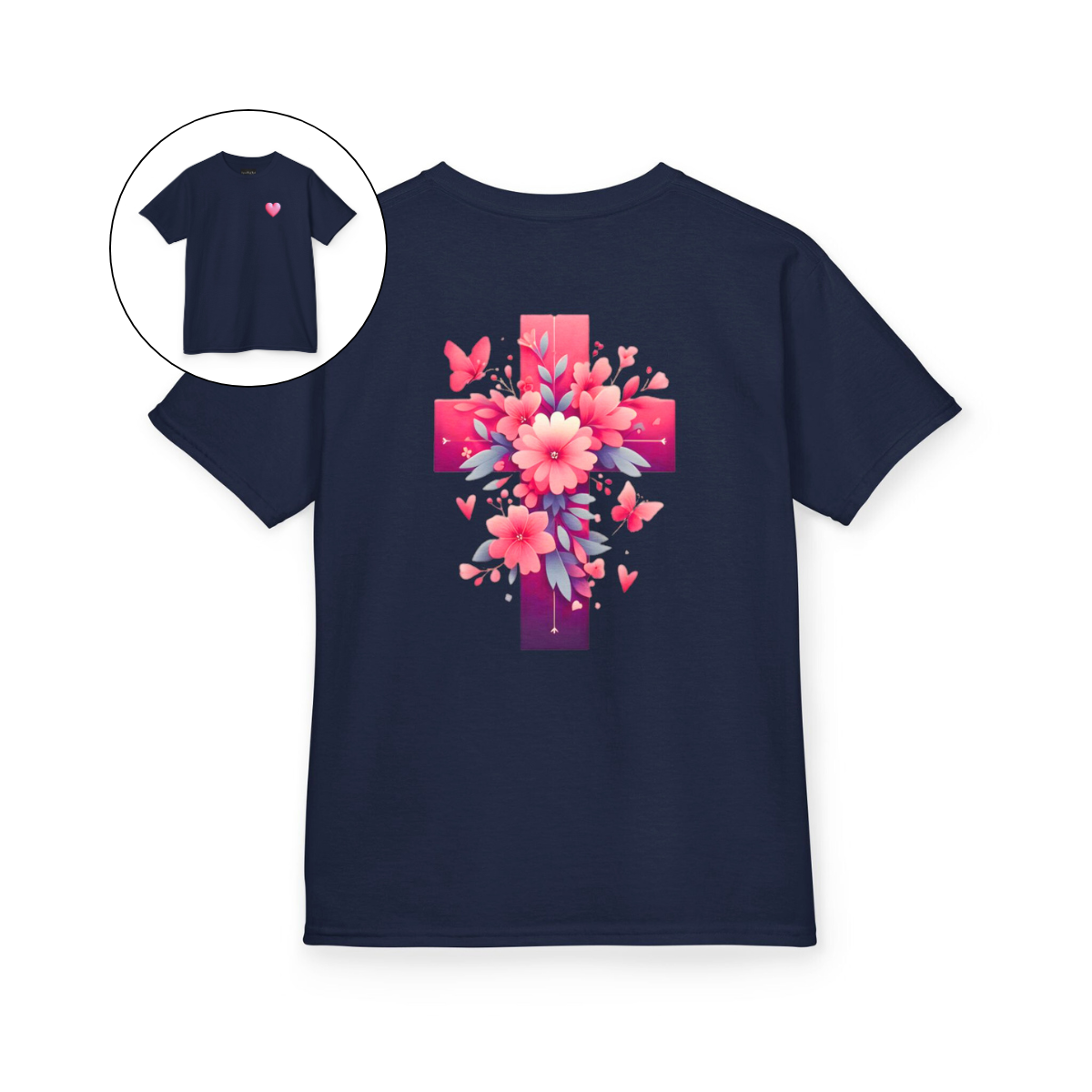 Pink Heart Flower Cross Kids T-Shirt