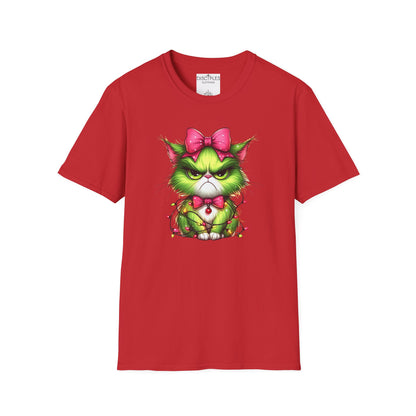 Grumpy Christmas Cat with Bow T-Shirt