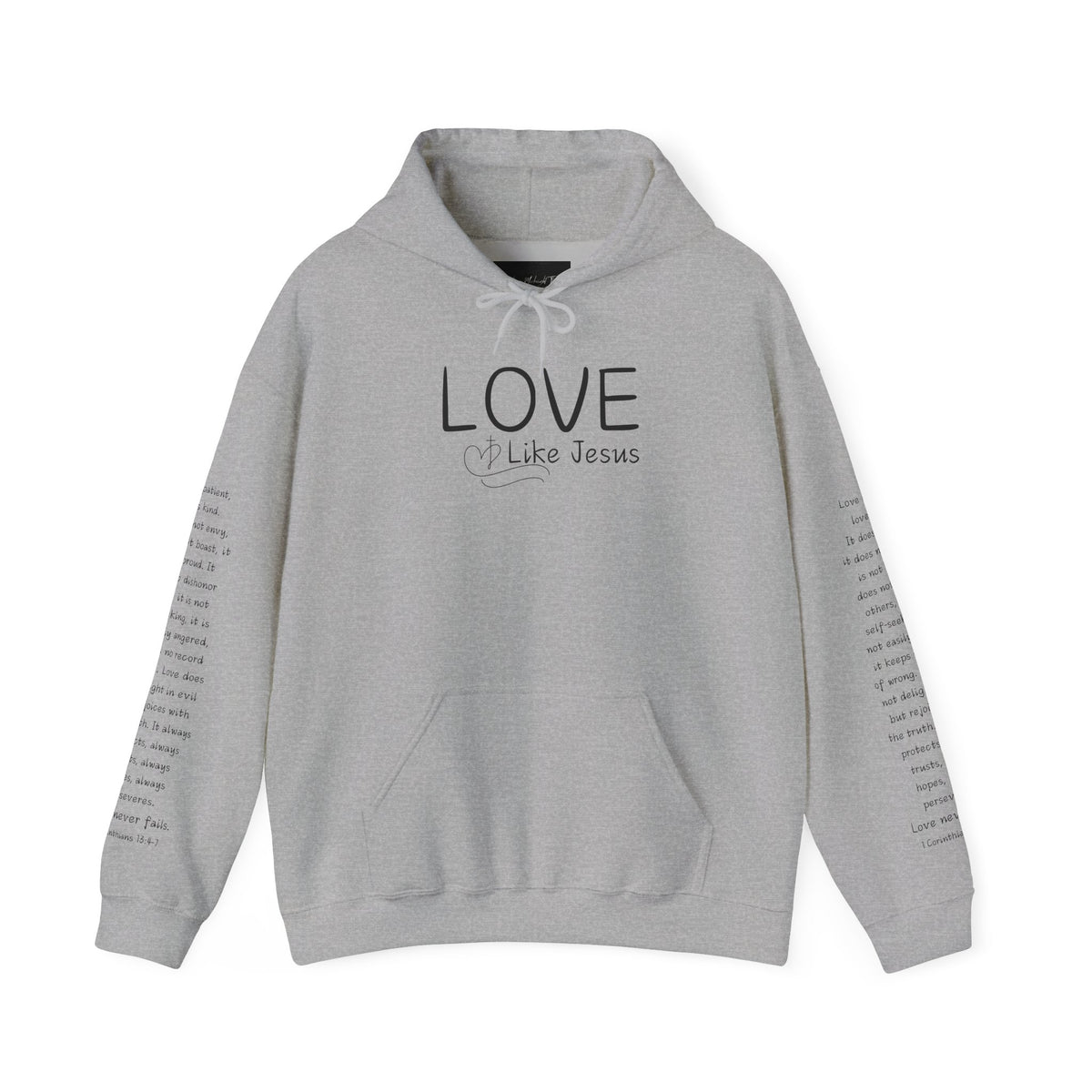 Love Like Jesus Hoodie — Christian Faith Pullover with Scripture Sleeve Text