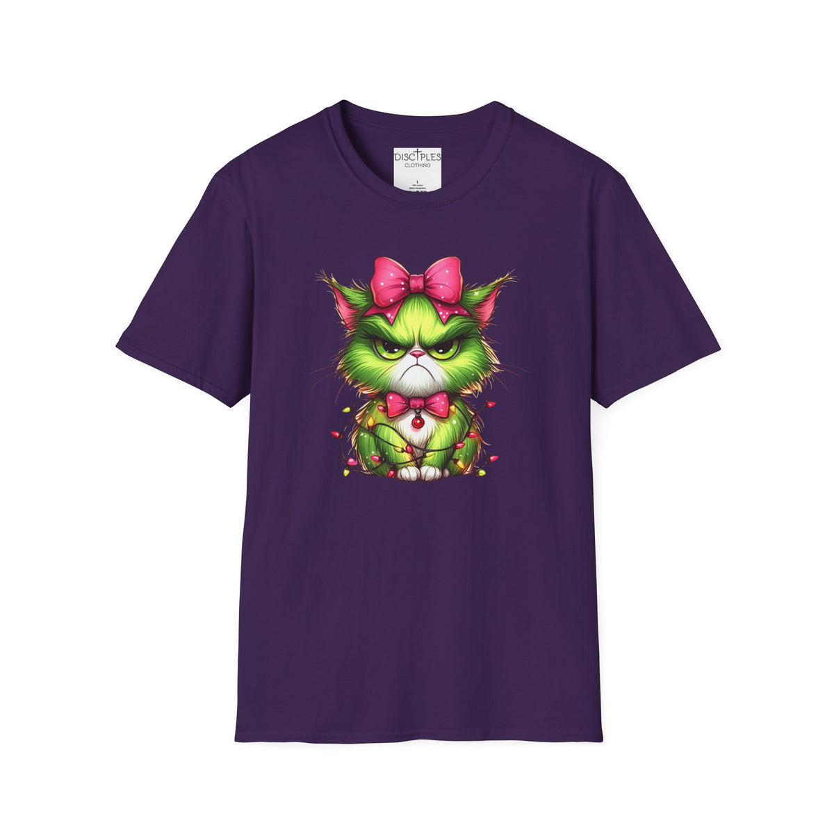 Grumpy Christmas Cat with Bow T-Shirt