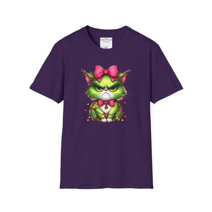 Grumpy Christmas Cat with Bow T-Shirt