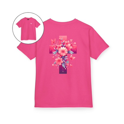 Pink Heart Flower Cross Kids T-Shirt