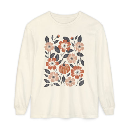 Botanical Floral Pumpkin Long Sleeve T-Shirt