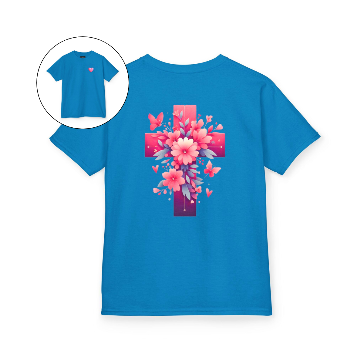 Pink Heart Flower Cross Kids T-Shirt