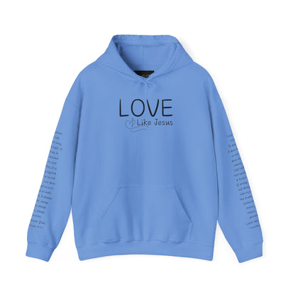 Love Like Jesus Hoodie — Christian Faith Pullover with Scripture Sleeve Text