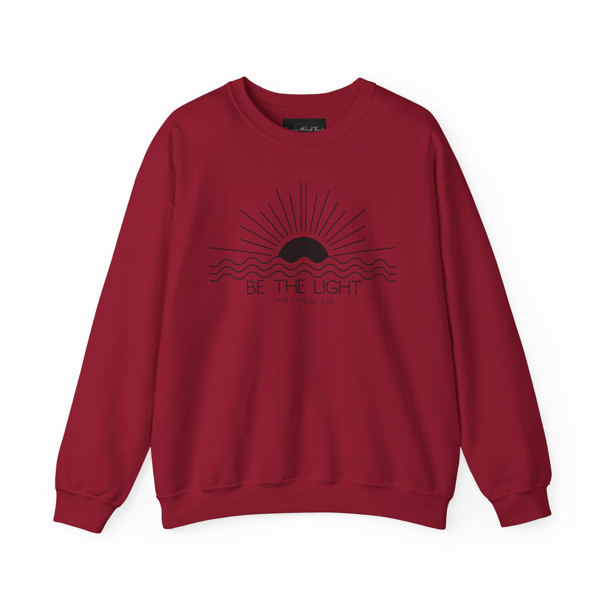 Crewneck Sweatshirt — Minimal "Be The Light" Sunrise Graphic
