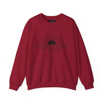 Crewneck Sweatshirt — Minimal "Be The Light" Sunrise Graphic