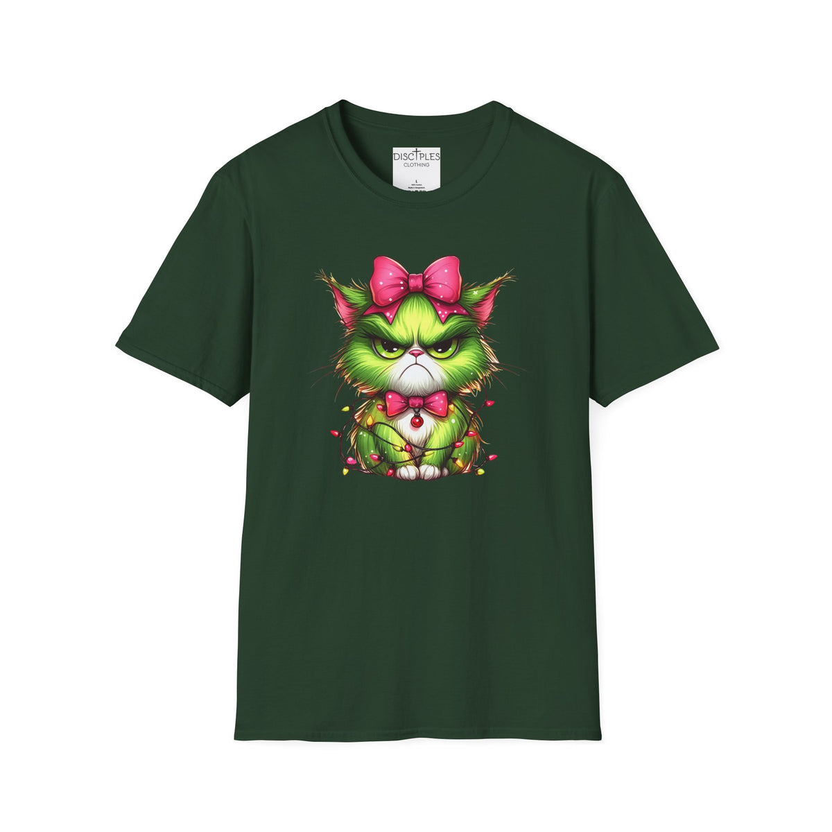 Grumpy Christmas Cat with Bow T-Shirt