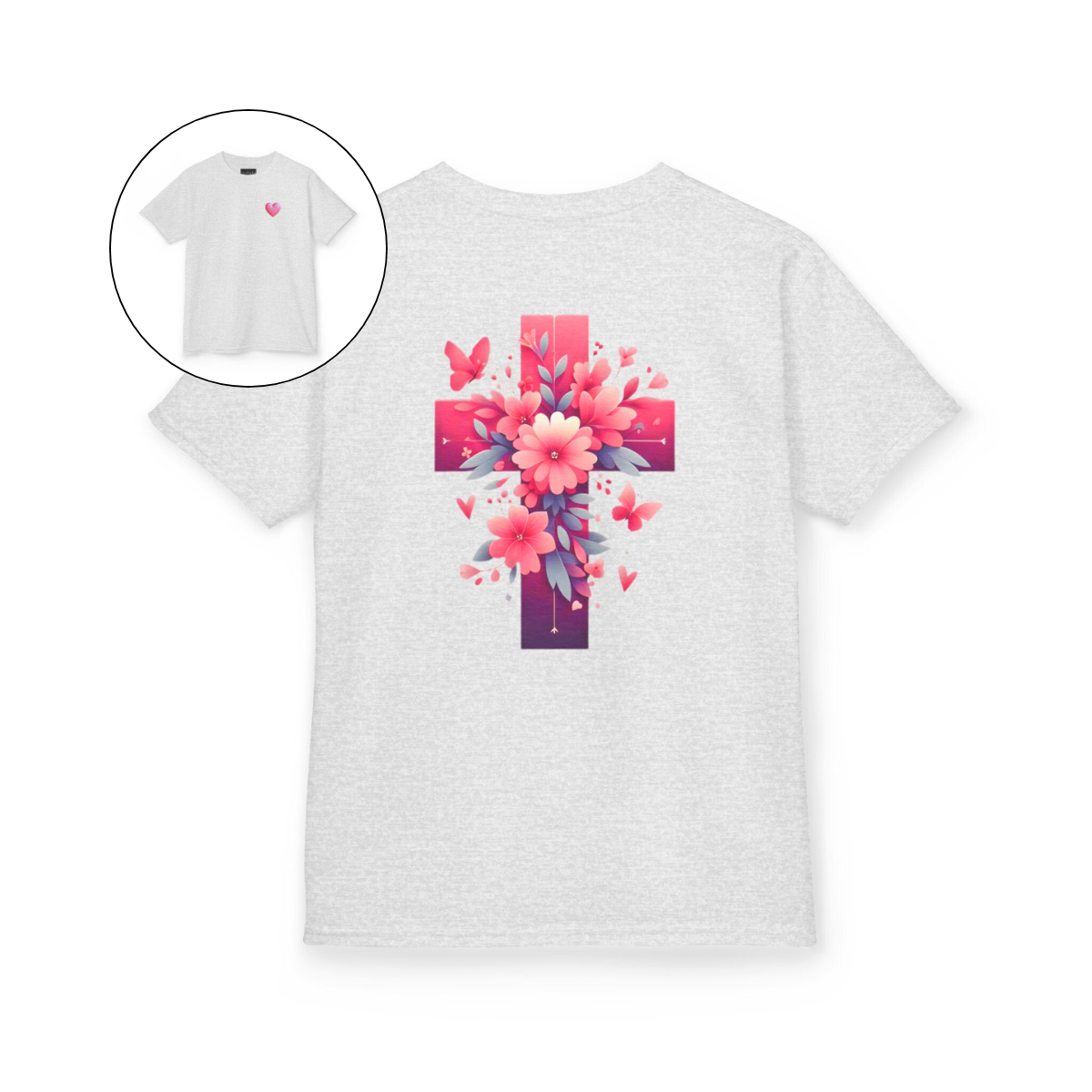 Pink Heart Flower Cross Kids T-Shirt