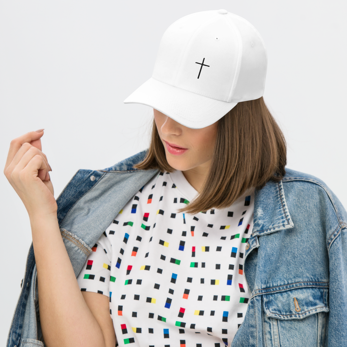 Black Embroidered Cross Structured Twill Cap