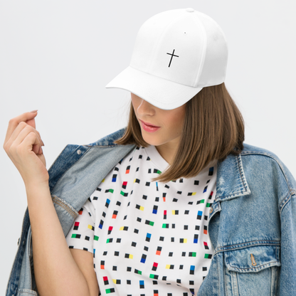 Black Embroidered Cross Structured Twill Cap
