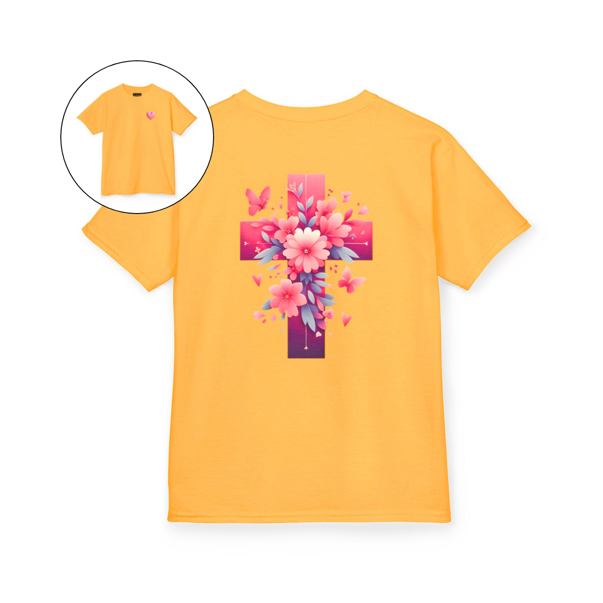 Pink Heart Flower Cross Kids T-Shirt