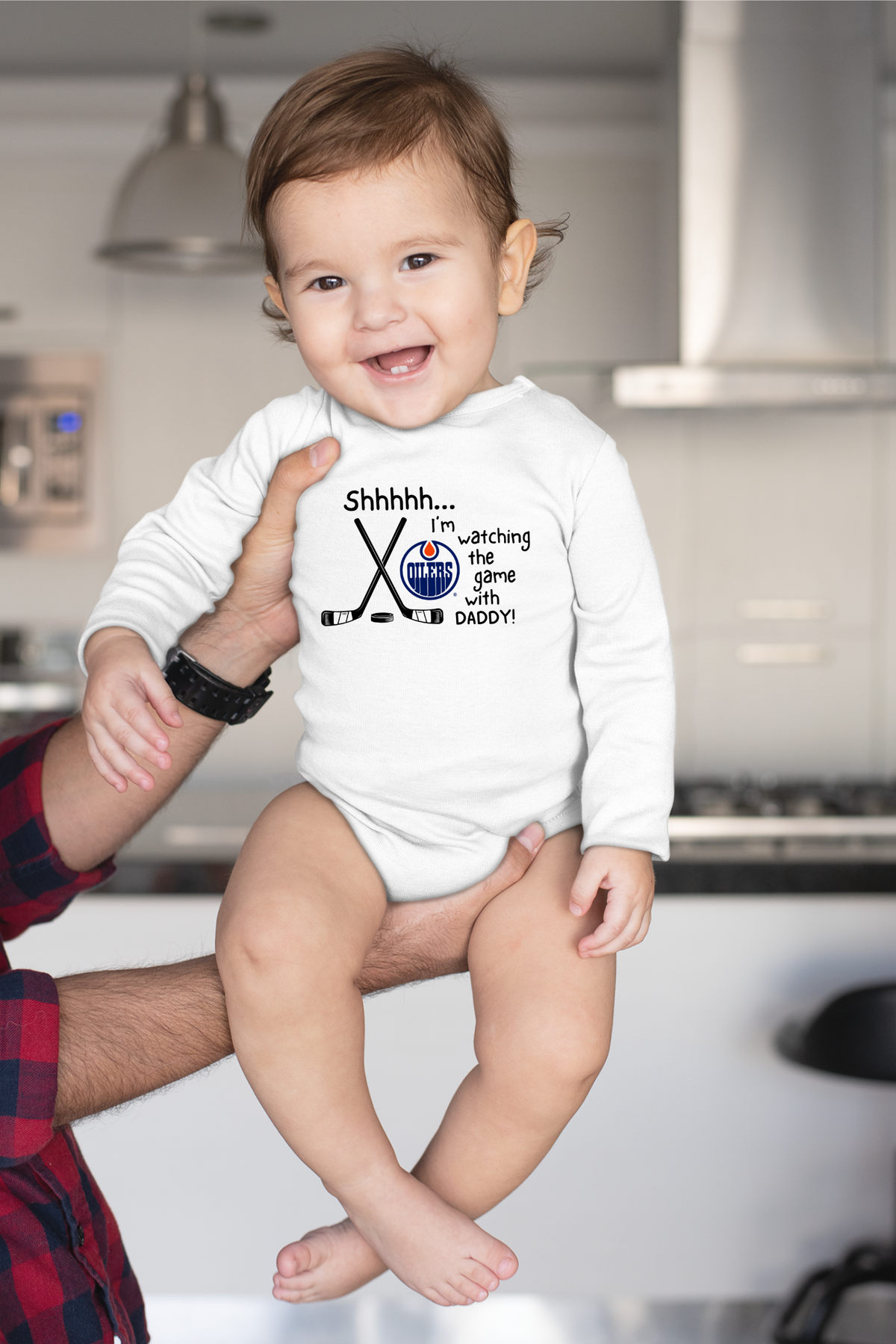 Customizable Shhh... I’m Watching the Game With DaddyHockey Infant Long Sleeve Onesie