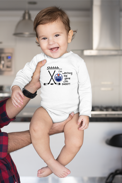 Customizable Shhh... I’m Watching the Game With DaddyHockey Infant Long Sleeve Onesie