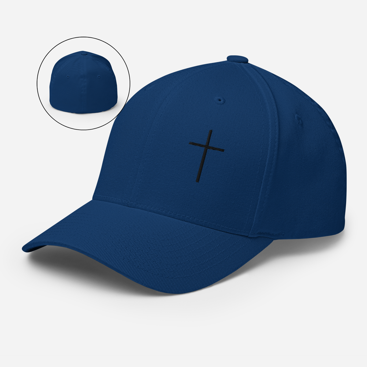 Black Embroidered Cross Structured Twill Cap