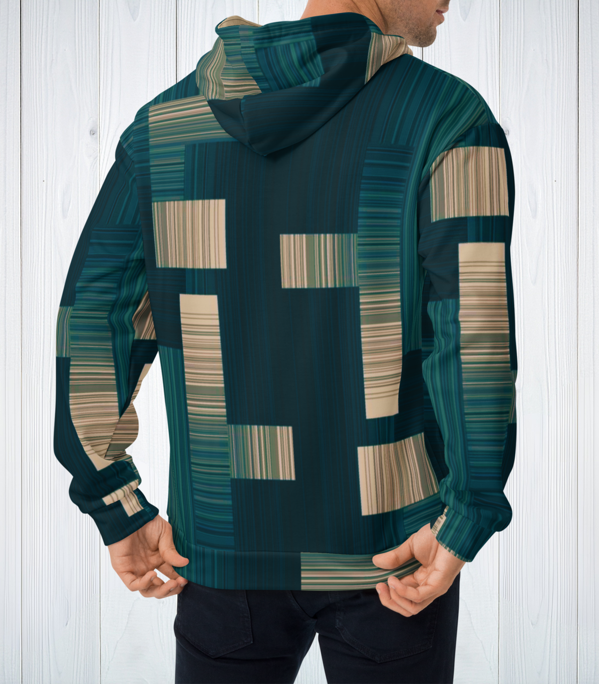 Teal And Beige Block Hoodie